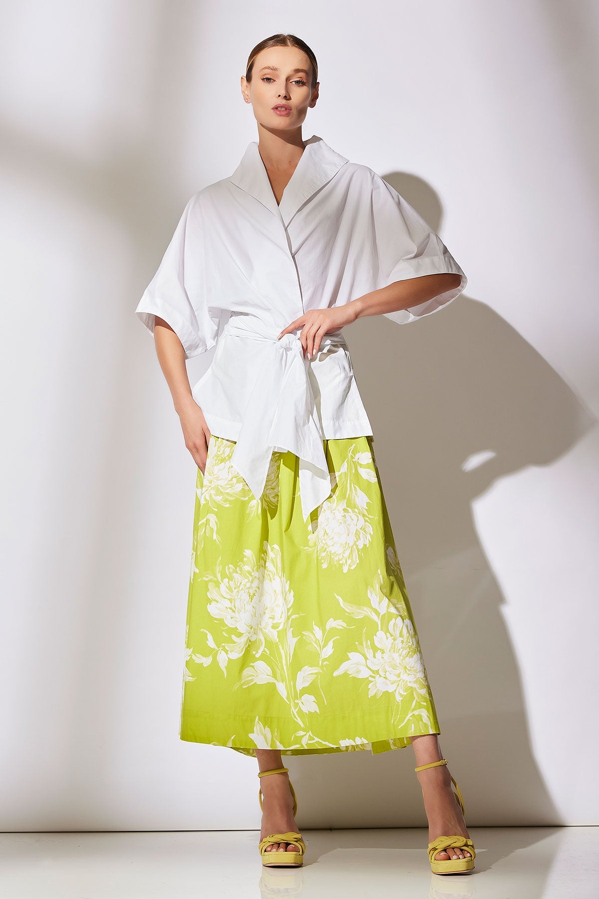 Miyako Printed Cotton Poplin Maxi Skirt Chartreuse