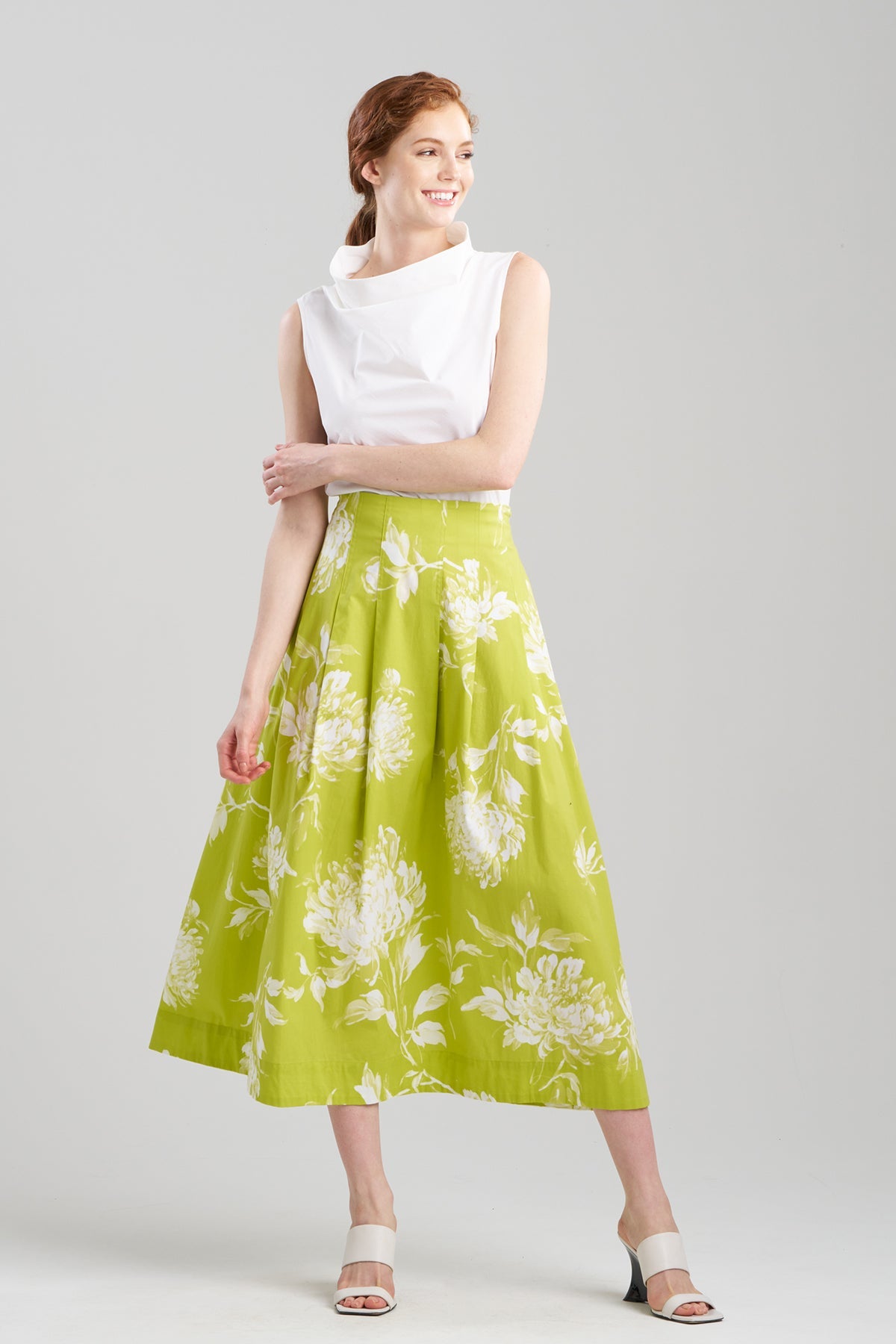 Miyako Printed Cotton Poplin Maxi Skirt Chartreuse