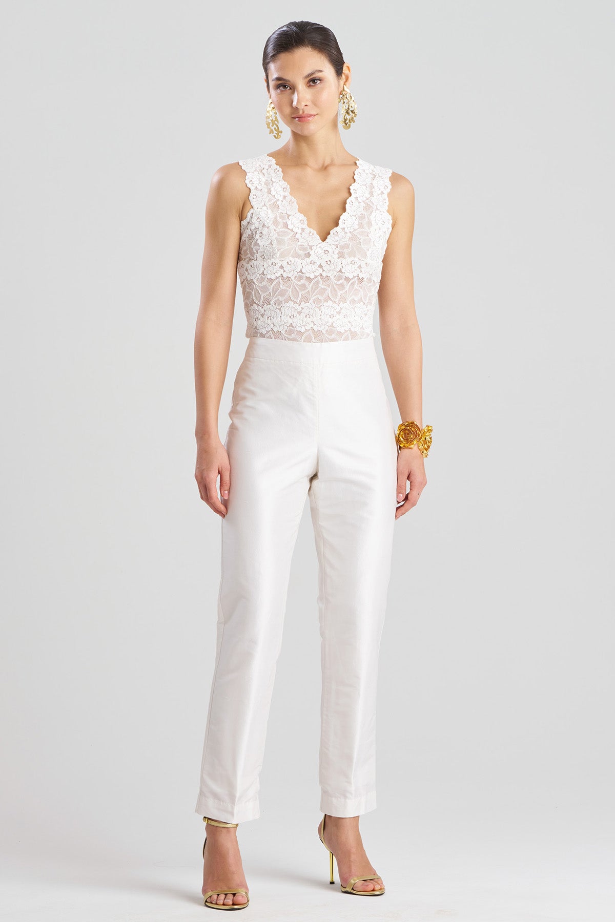 Couture Silk Dupioni Slim Pants White