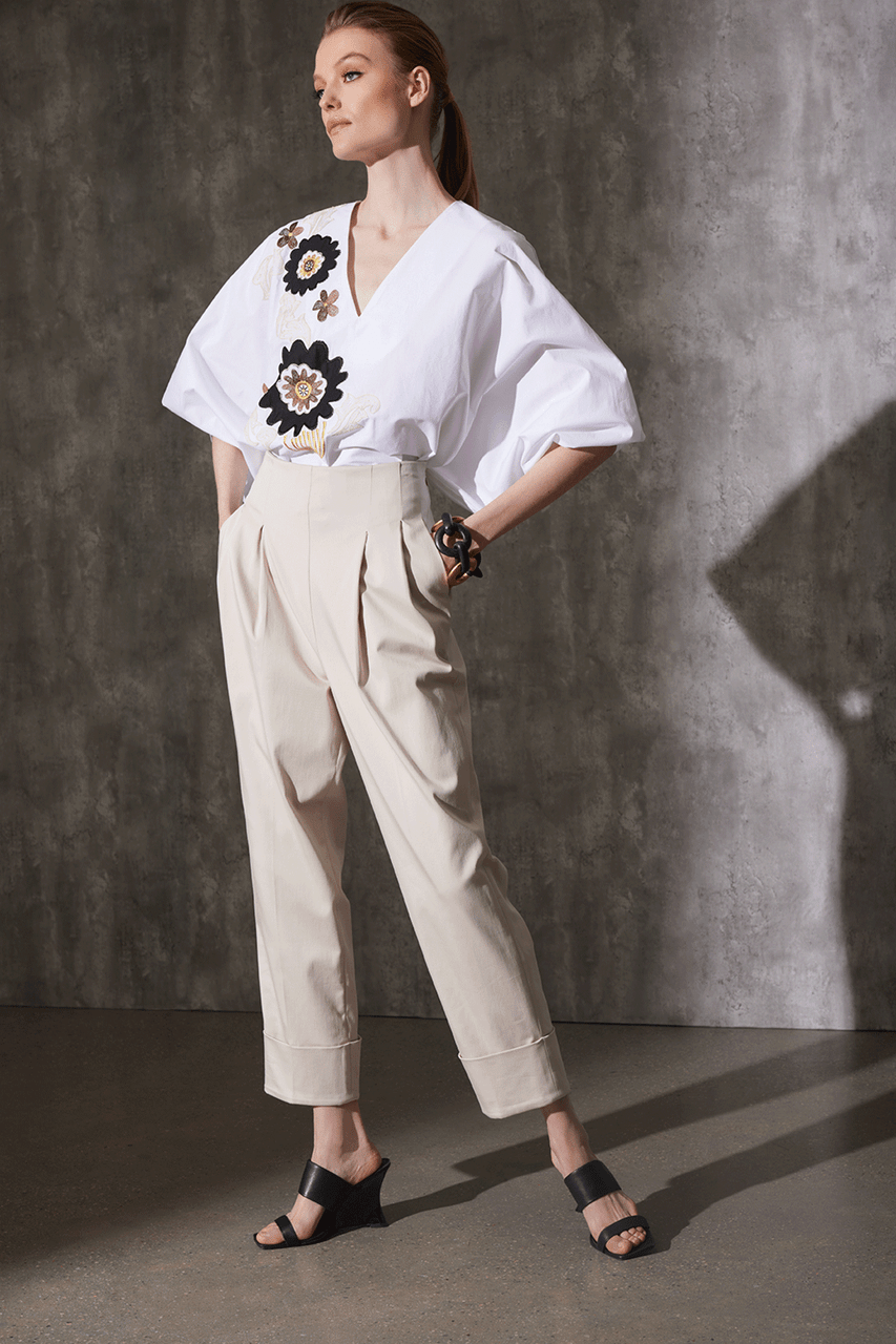 Buy Cotton Chino High Waisted Pleated Pants in Sand Taupe Online Sand Taupe