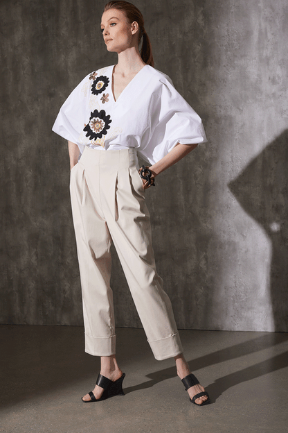 Buy Cotton Chino High Waisted Pleated Pants in Sand Taupe Online Sand Taupe