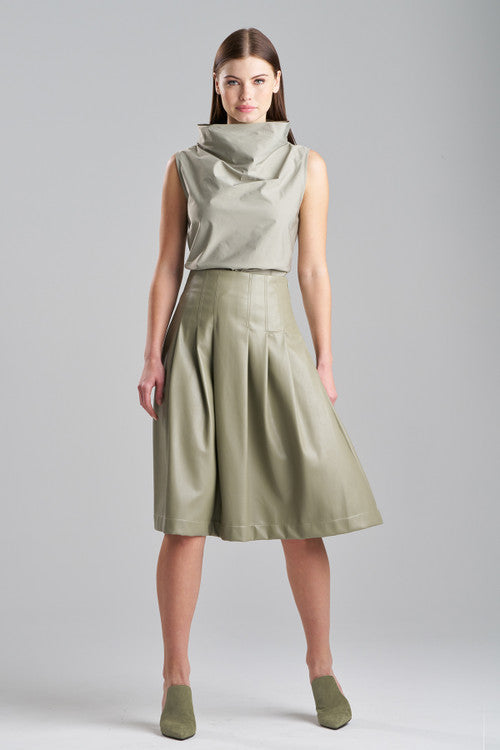 Buy Vegan Luxe Lambskin A-line Pleated Skirt in Light Sage Online Light Sage