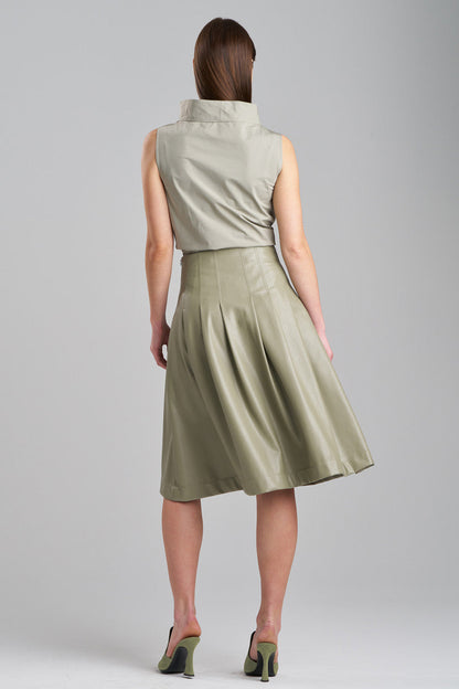 Buy Vegan Luxe Lambskin A-line Pleated Skirt in Light Sage Online Light Sage