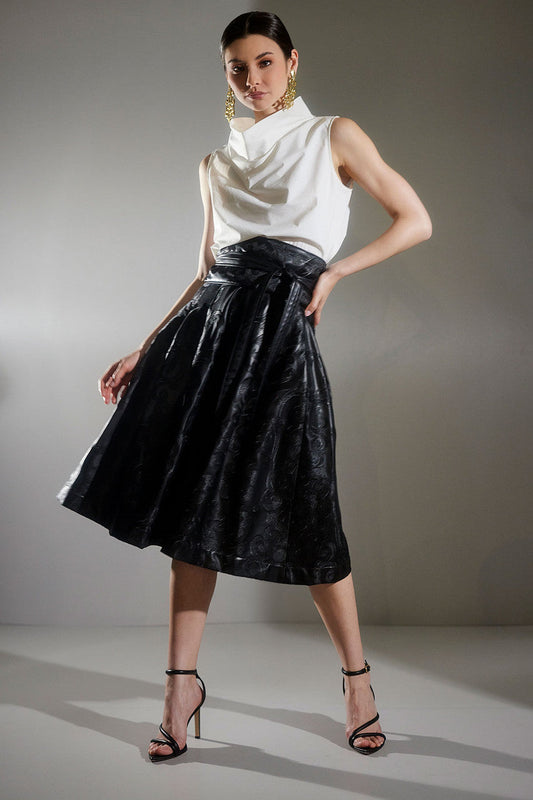 Buy Leticia Embroidered Faux Leather Skirt in Black Online Black