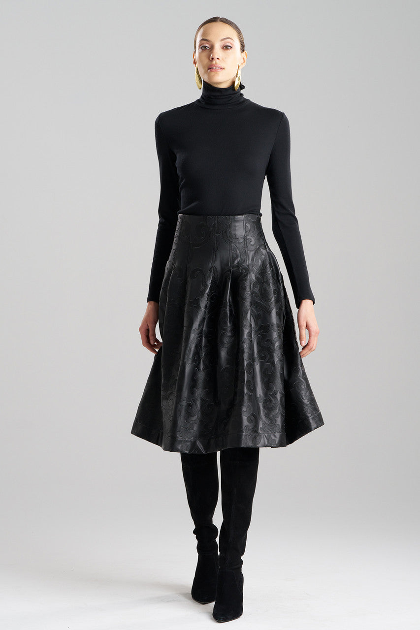 Buy Leticia Embroidered Faux Leather Skirt in Black Online Black