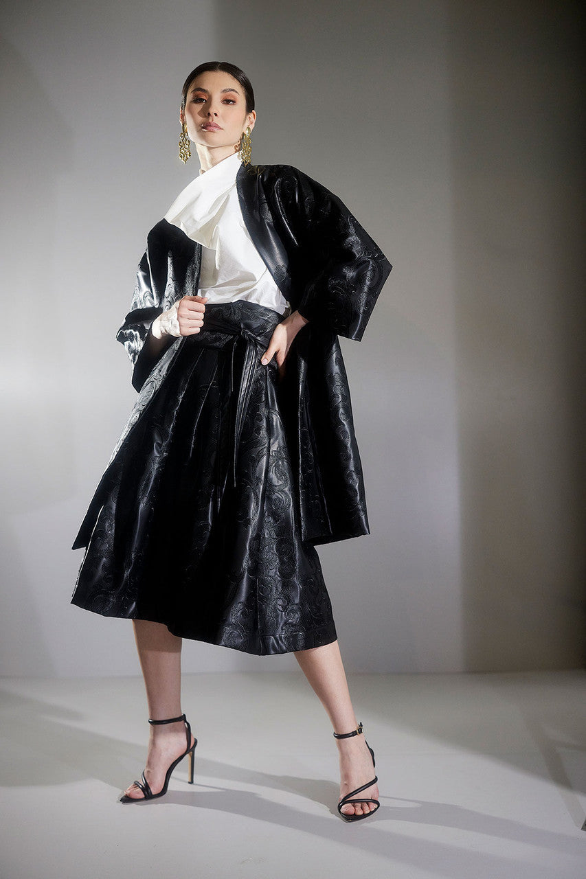 Buy Leticia Embroidered Faux Leather Skirt in Black Online Black