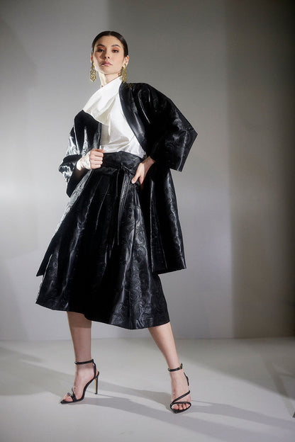 Buy Leticia Embroidered Faux Leather Skirt in Black Online Black