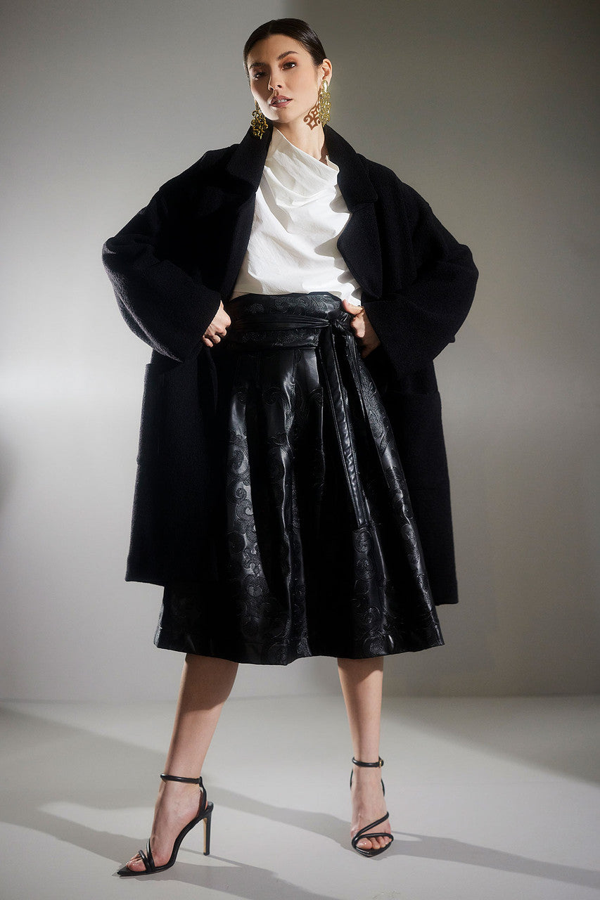 Buy Leticia Embroidered Faux Leather Skirt in Black Online Black