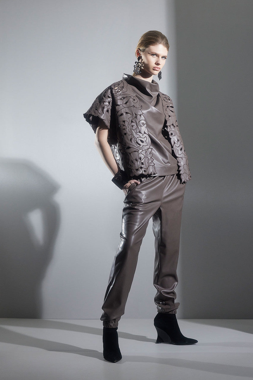 Buy Vegan Luxe Lambskin Jogger Pants in Taupe Online Taupe