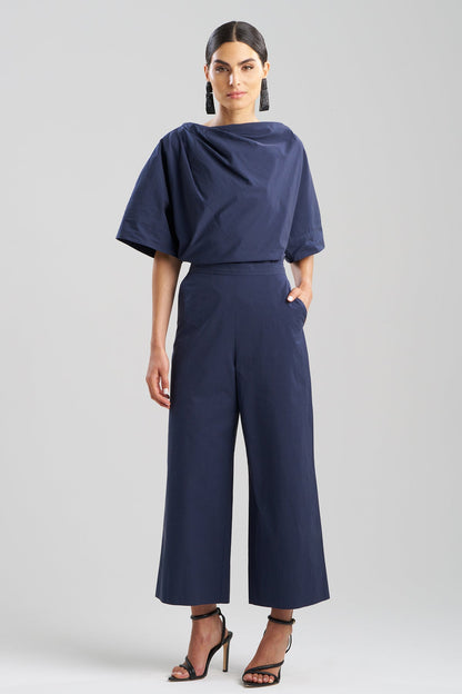 Tech Cotton Taffeta Pull Over Cropped Pants in Navy Blue Midnight Navy