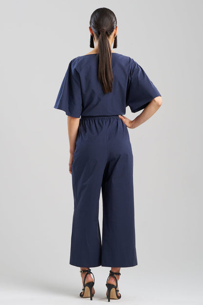 Tech Cotton Taffeta Pull Over Cropped Pants in Navy Blue Midnight Navy