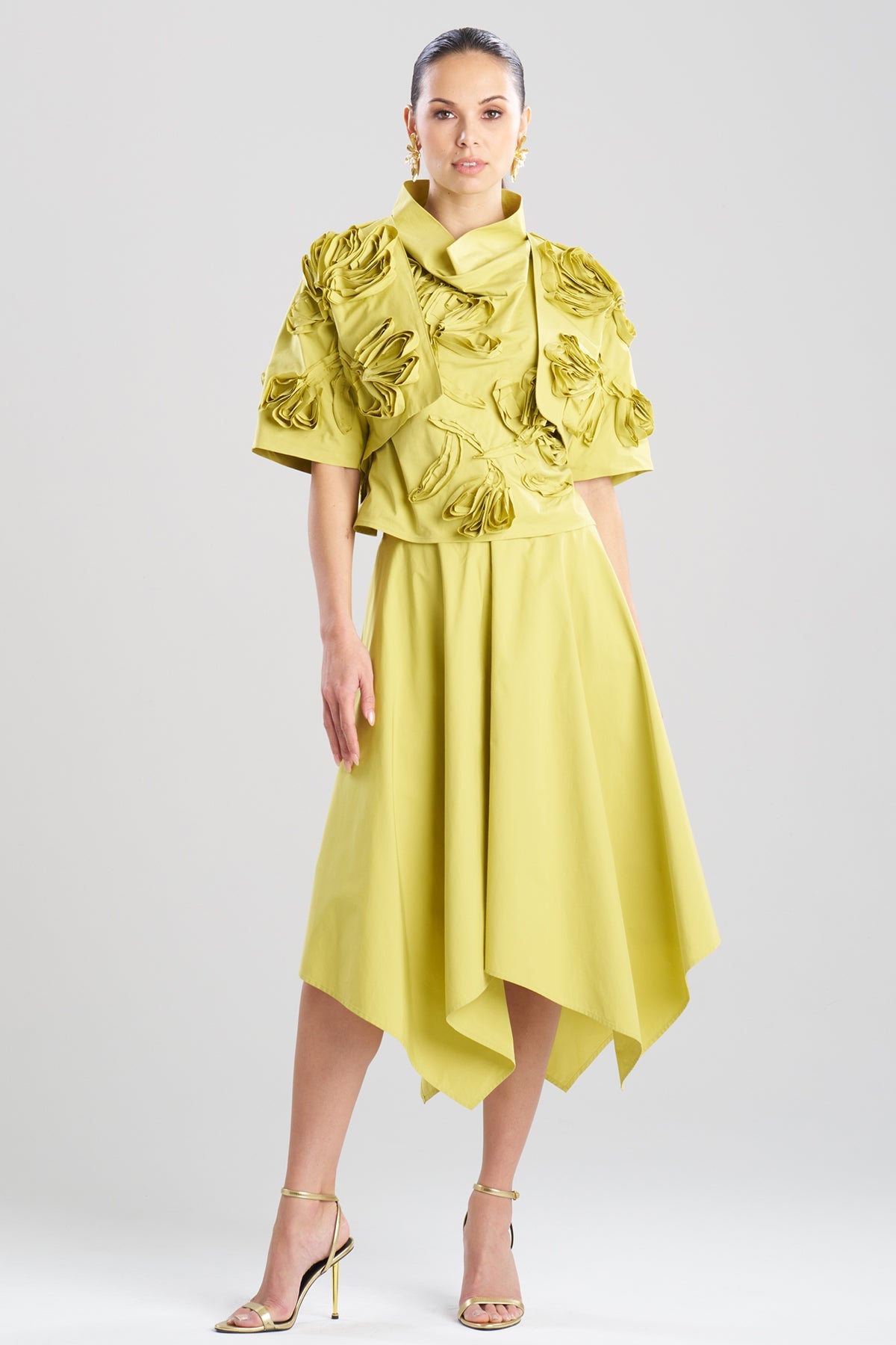 Tech Cotton Taffeta 3D Embroidered Bolero Chartreuse