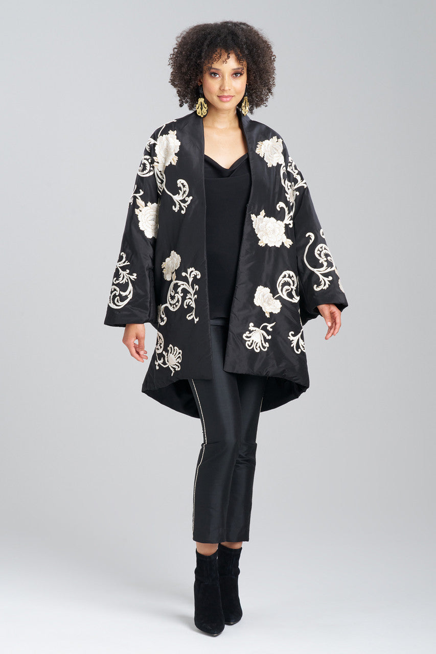 Buy Couture Silk Taffeta Embroidered Coat in Black Online Black