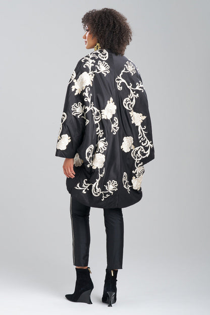 Buy Couture Silk Taffeta Embroidered Coat in Black Online Black