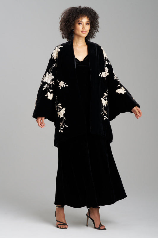 Buy Couture Velvet Silk Embroidered Coat in Black Online Black