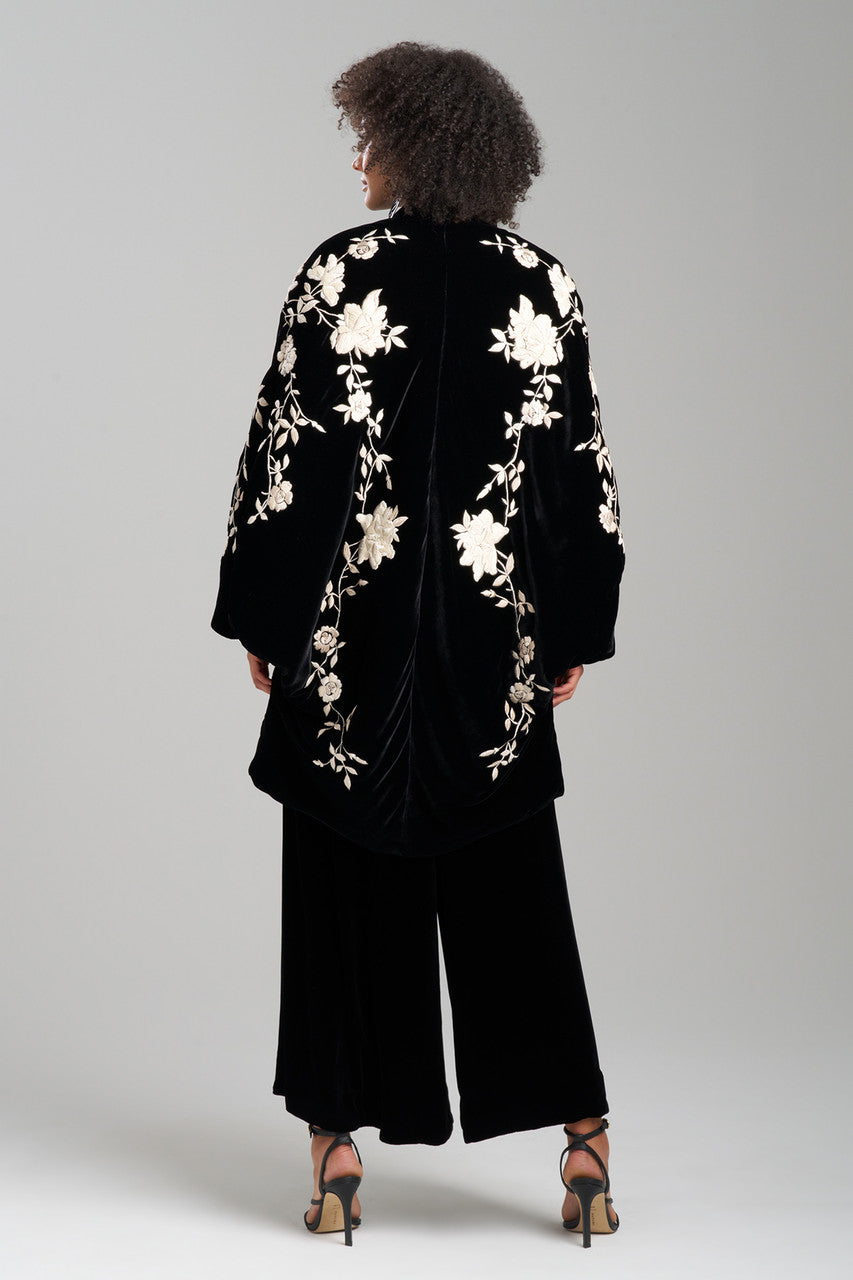Buy Couture Velvet Silk Embroidered Coat in Black Online Black