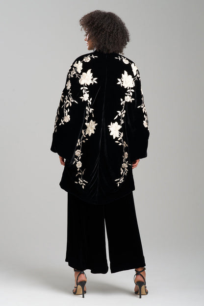 Buy Couture Velvet Silk Embroidered Coat in Black Online Black