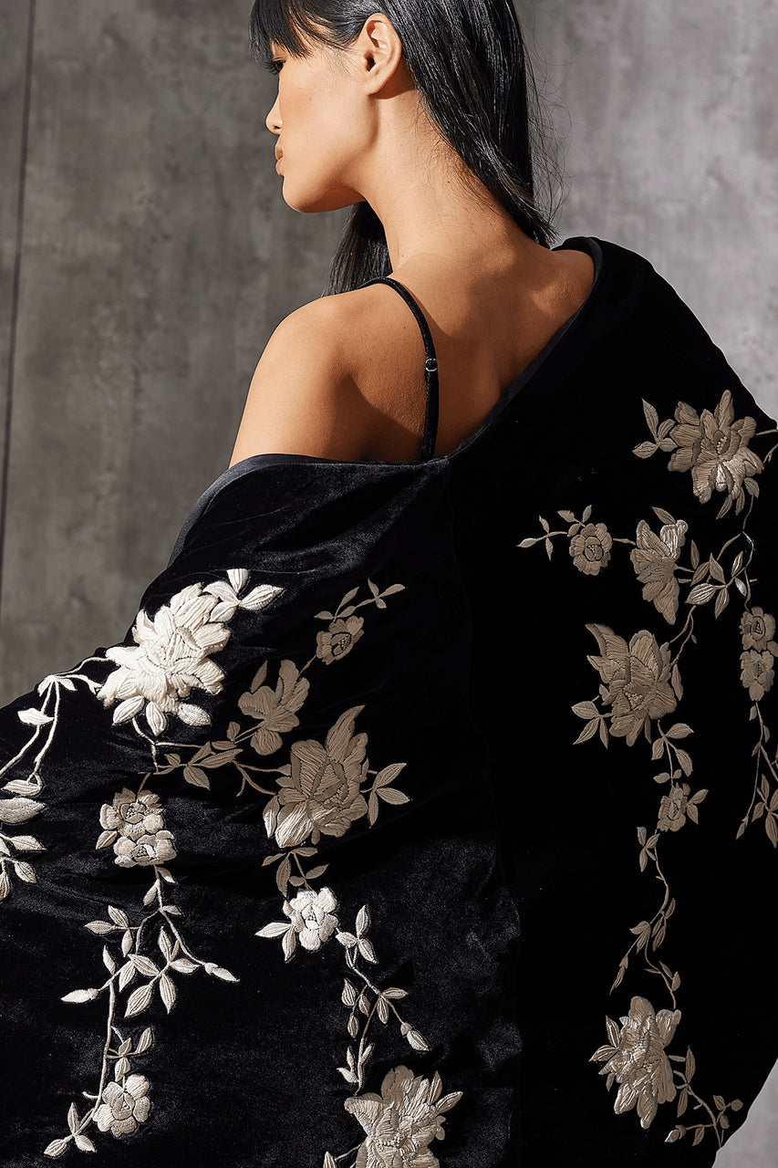 Buy Couture Velvet Silk Embroidered Coat in Black Online Black