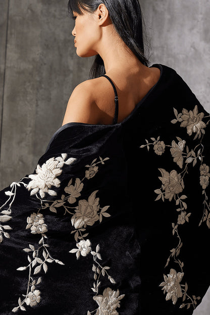 Buy Couture Velvet Silk Embroidered Coat in Black Online Black
