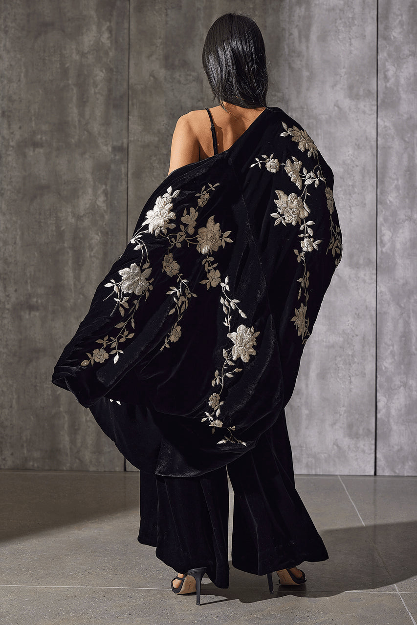 Buy Couture Velvet Silk Embroidered Coat in Black Online Black