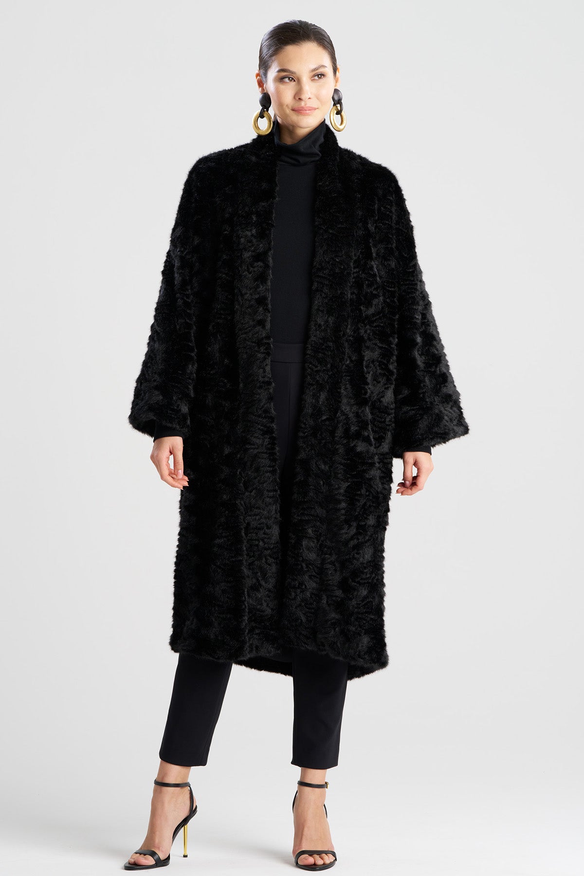 Astrakhan Faux Fur Coat Black