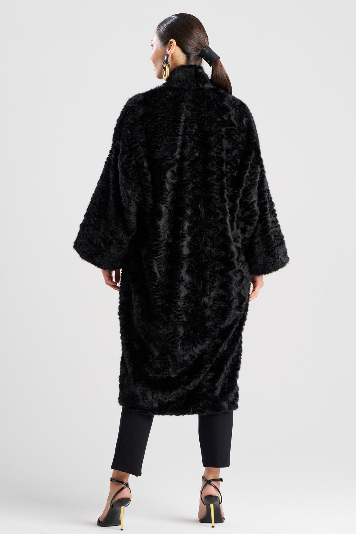 Astrakhan Faux Fur Coat Black