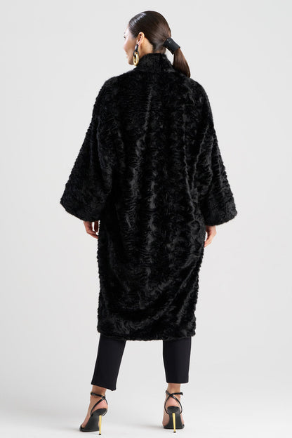 Astrakhan Faux Fur Coat Black