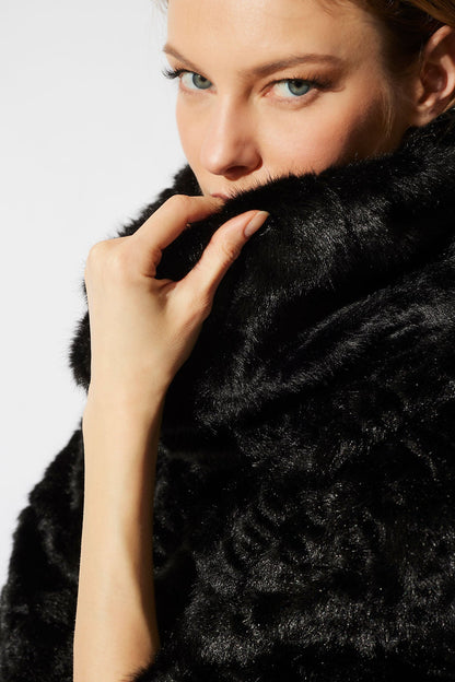 Astrakhan Faux Fur Coat Black