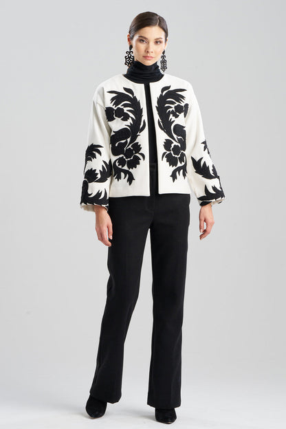 Buy Felt Embroidered Crop Jacket in Warm White Online Warm White