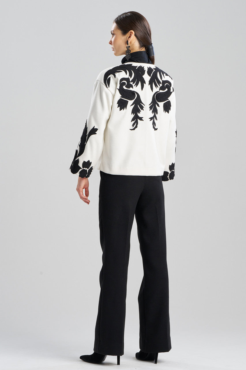 Buy Felt Embroidered Crop Jacket in Warm White Online Warm White