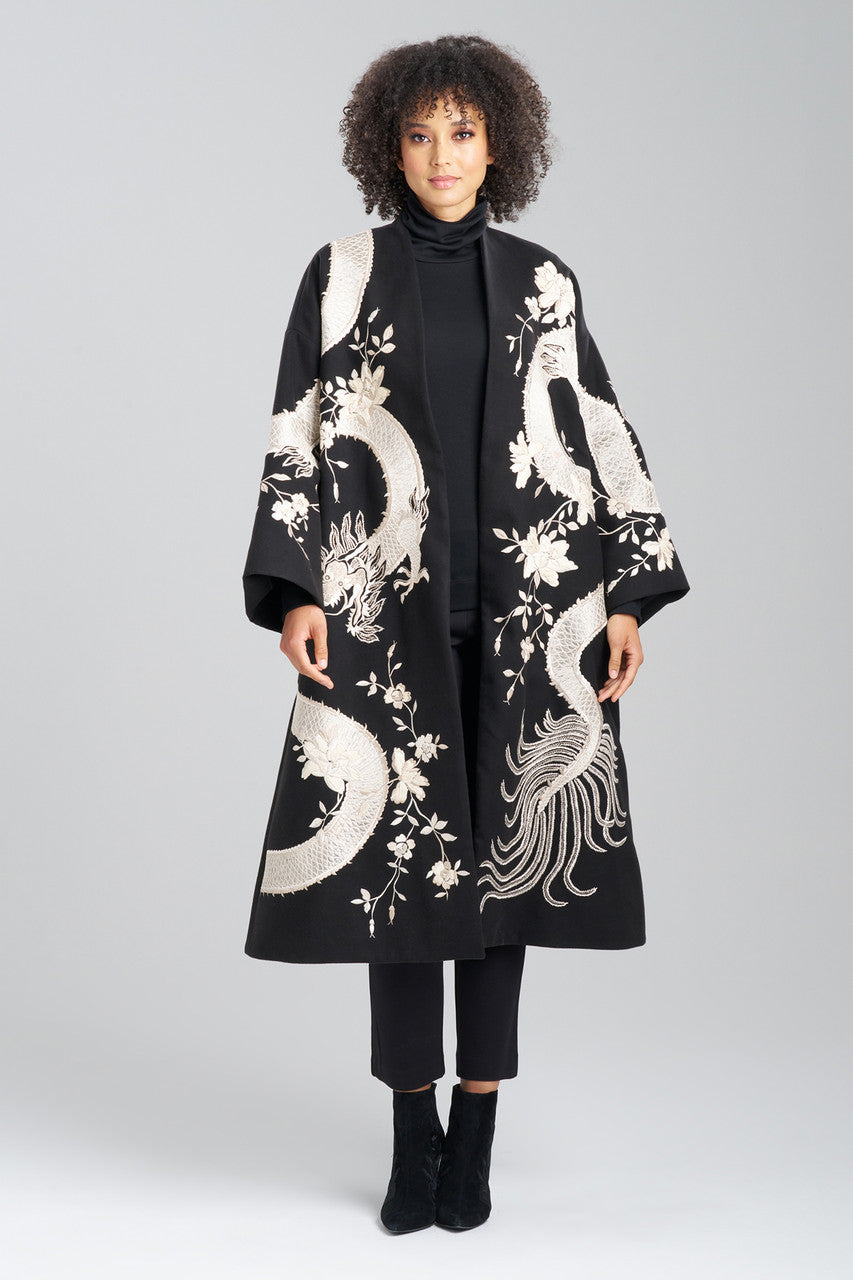 Buy Couture Felt Embroidered Dragon Coat in Black Online Black