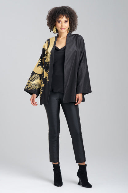 Buy Couture Silk Taffeta Embroidered Dragon Coat in Black Online Black