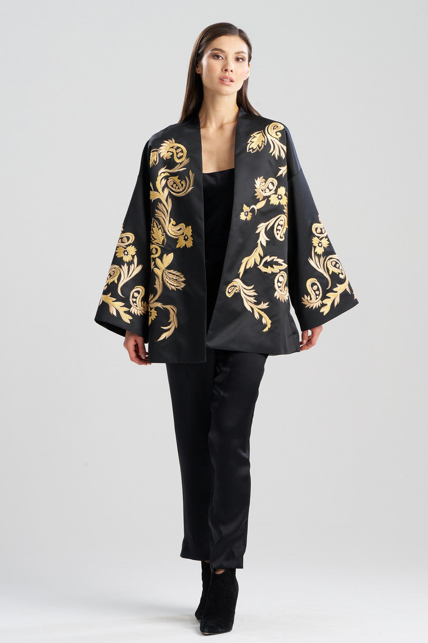 Buy Duchess Satin Embroidered Coat in Black Online Black