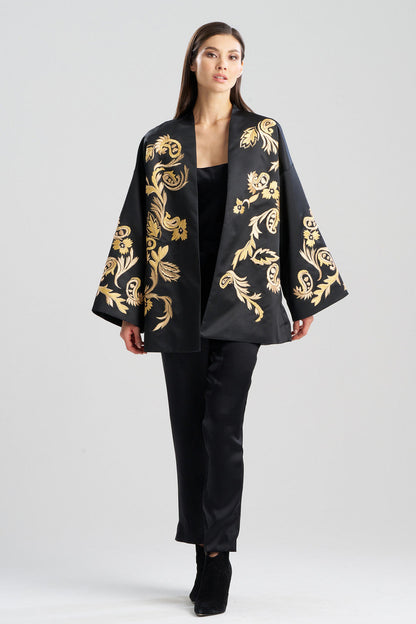 Buy Duchess Satin Embroidered Coat in Black Online Black