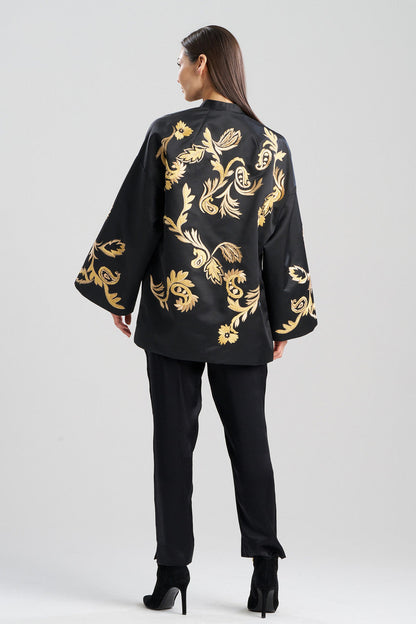 Buy Duchess Satin Embroidered Coat in Black Online Black