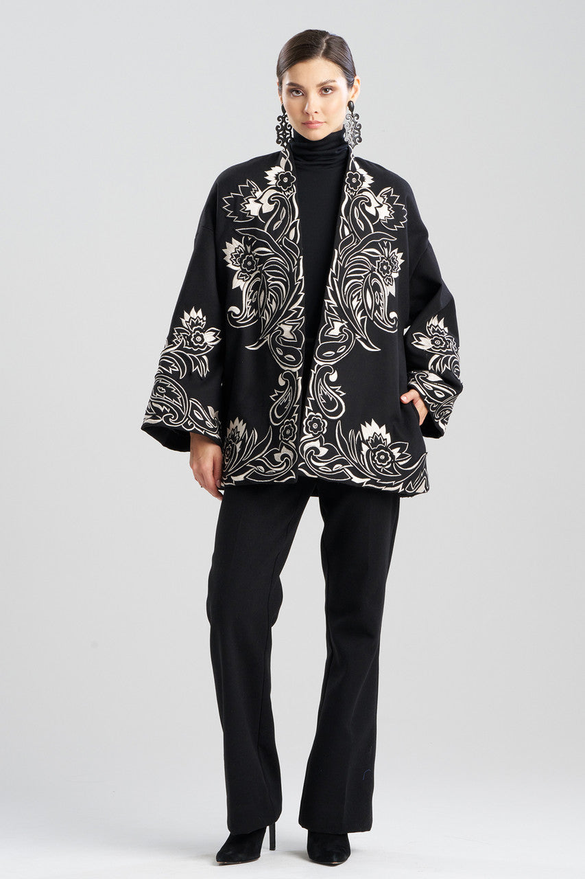 Buy Felt Embroidered Coat in Black Online Black