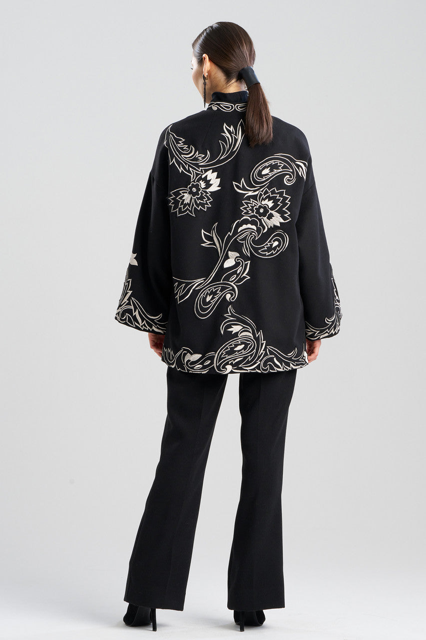 Buy Felt Embroidered Coat in Black Online Black