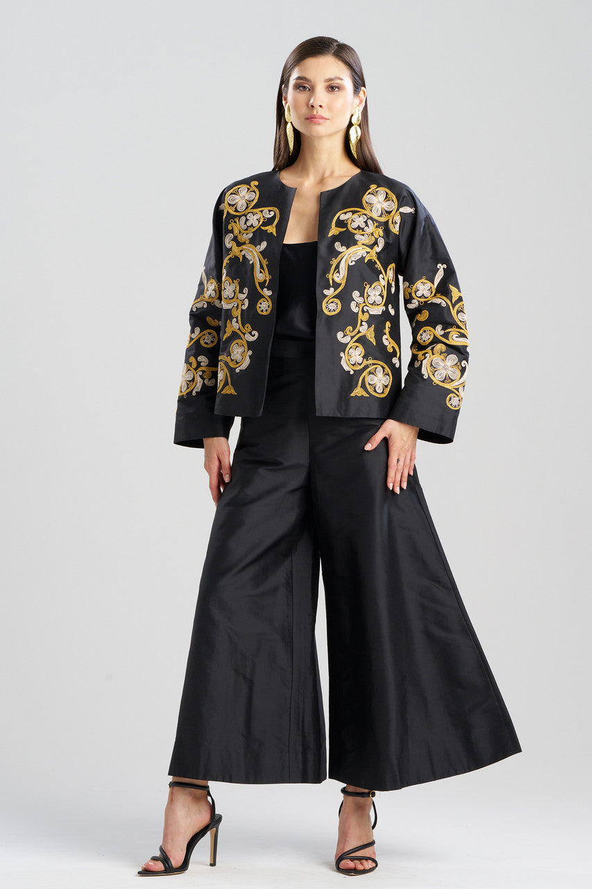 Buy Silk Dupioni Embroidered Crop Jacket in Black Online Black