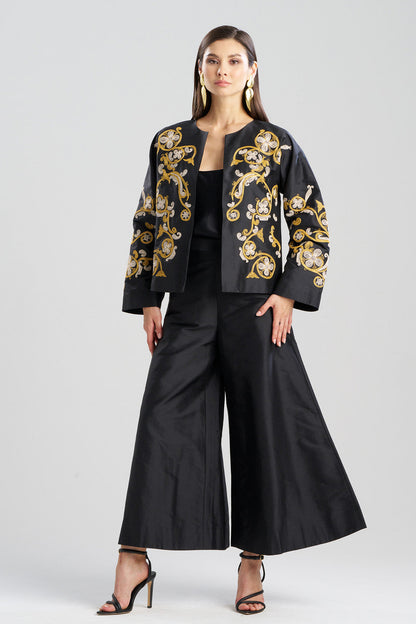 Buy Silk Dupioni Embroidered Crop Jacket in Black Online Black