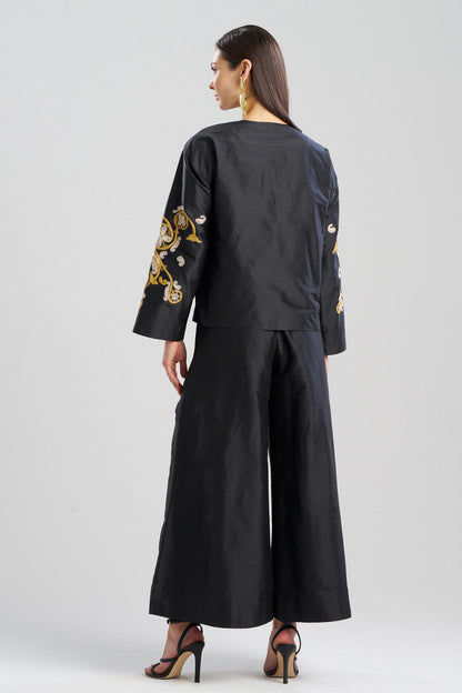 Buy Silk Dupioni Embroidered Crop Jacket in Black Online Black
