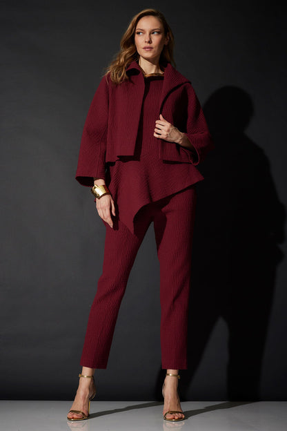 Textured Cotton Jacquard Stand Collar Jacket Ruby