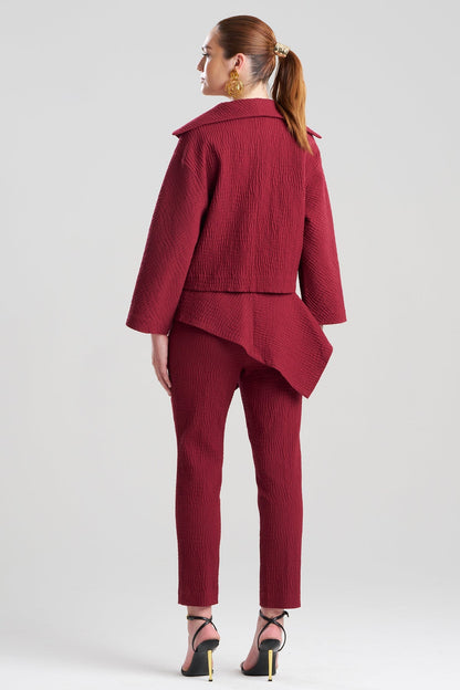 Textured Cotton Jacquard Stand Collar Jacket Ruby