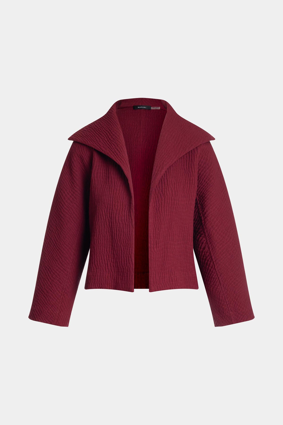 Textured Cotton Jacquard Stand Collar Jacket Ruby