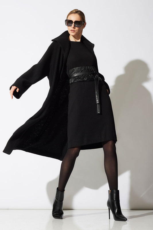 Boiled Wool Stand Collar Coat Black