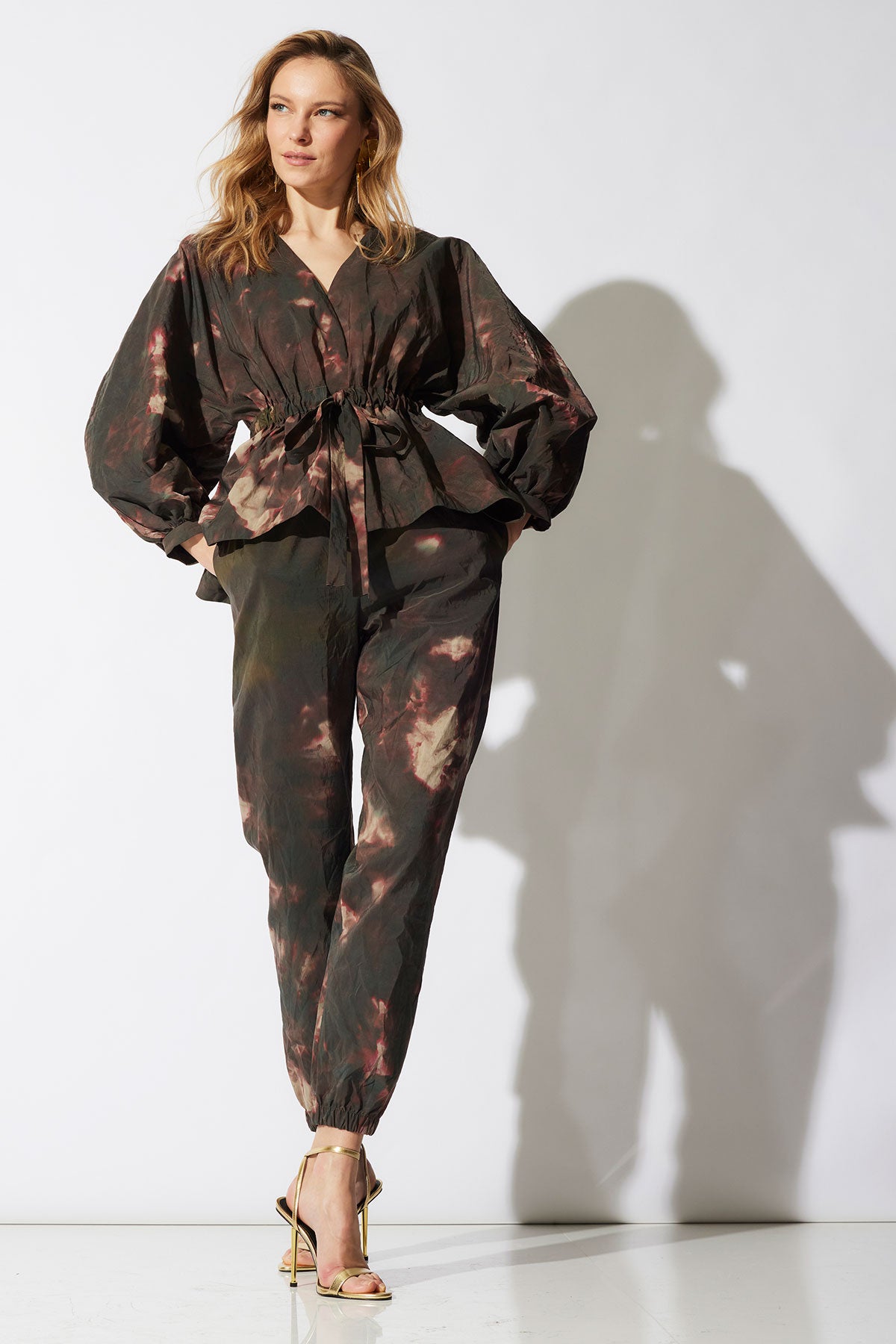 Niji Tie Dye Taffeta Voluminous Sleeve Jacket Green