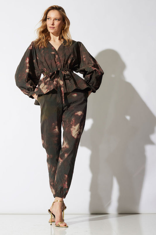 Niji Tie Dye Taffeta Voluminous Sleeve Jacket Green