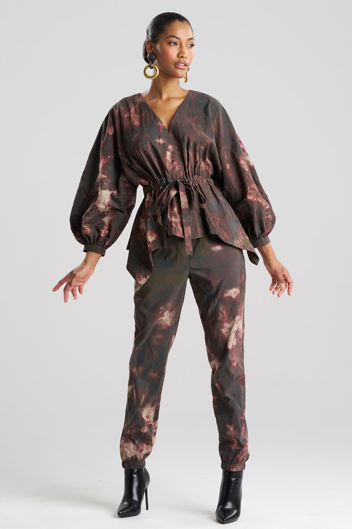 Niji Tie Dye Taffeta Voluminous Sleeve Jacket Green