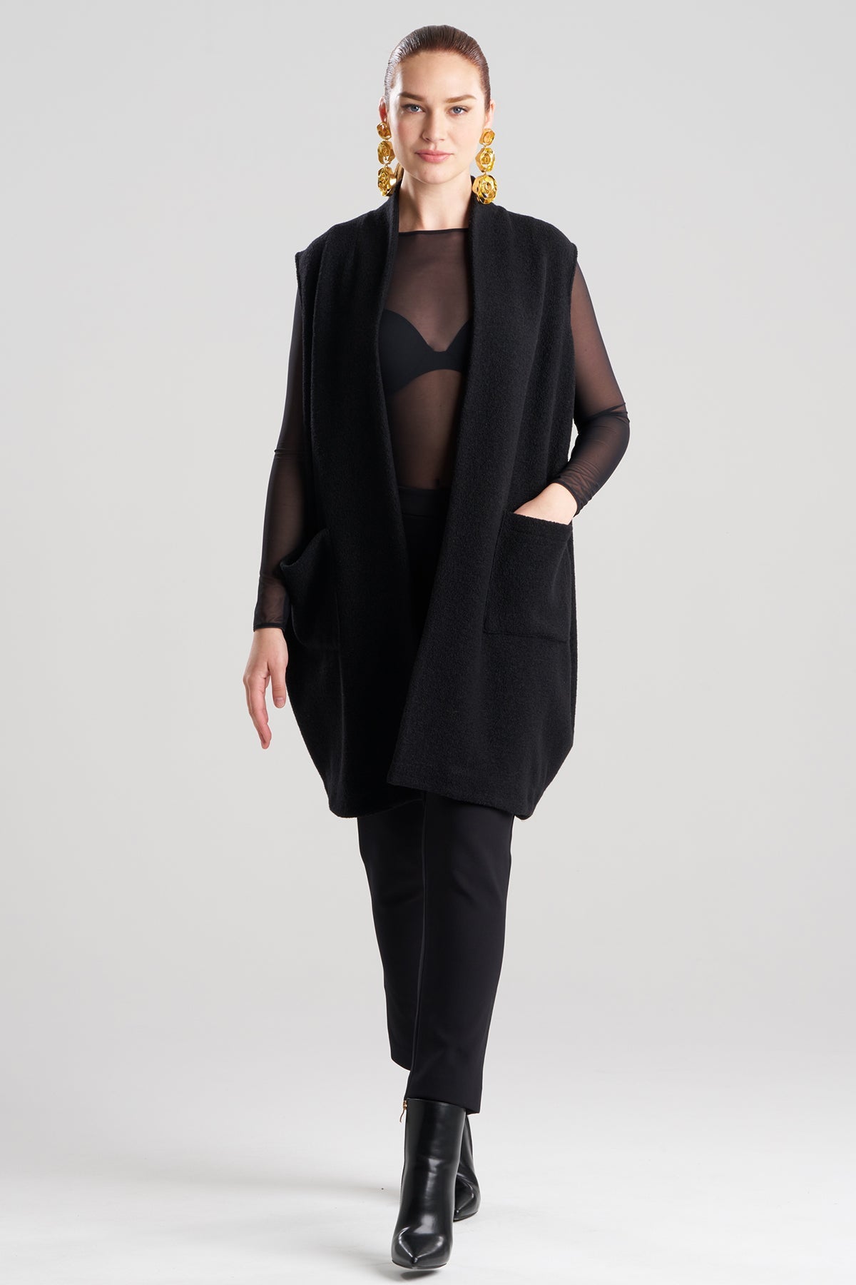 Boiled Wool Patch Pocket Vest Black