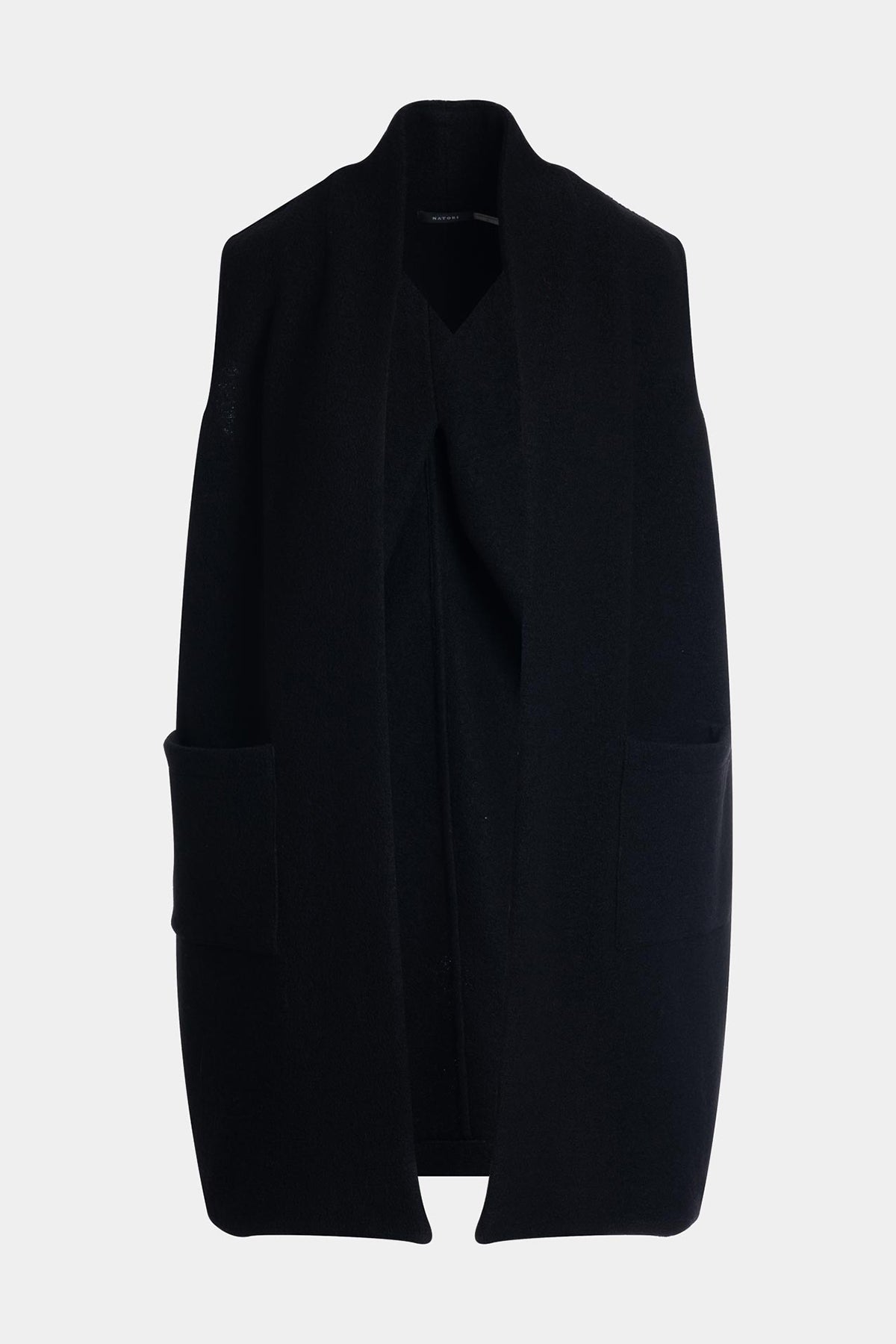 Boiled Wool Patch Pocket Vest Black
