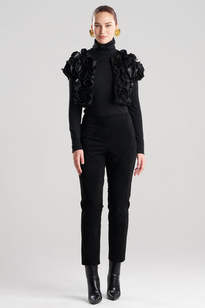 Vegan Luxe Suede 3D Floral Embroidered Vest Black